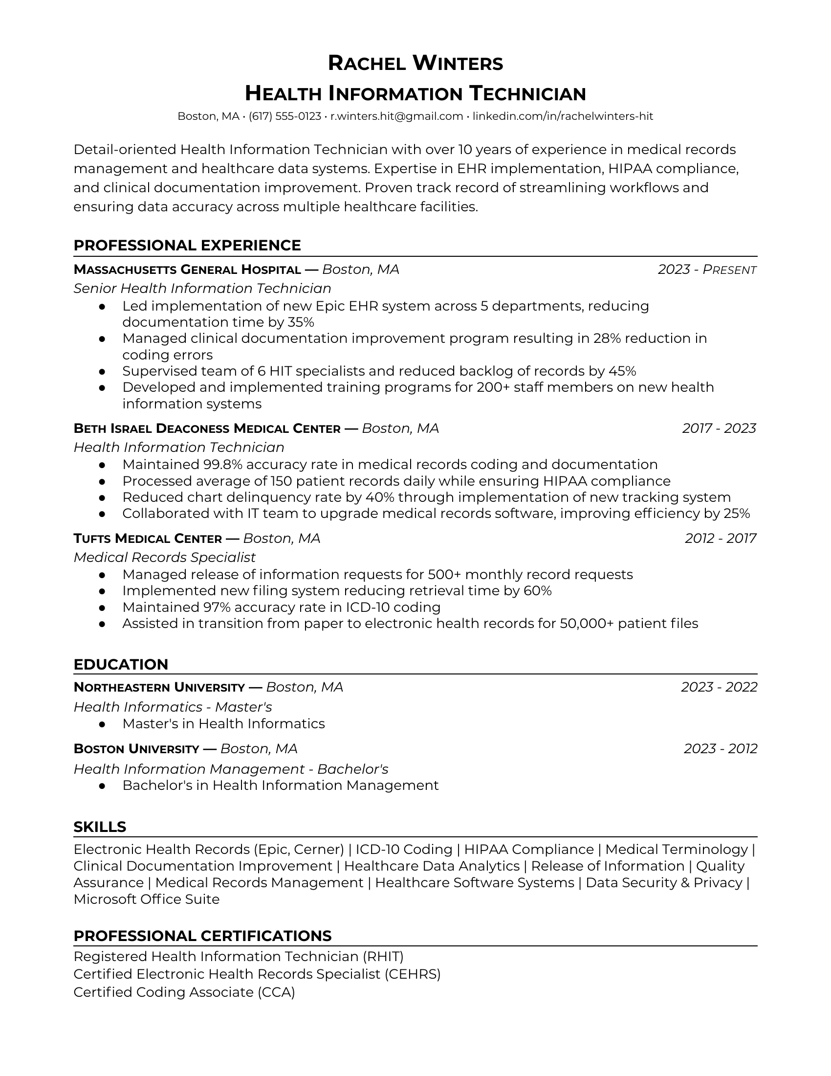 Health Information Technician In Healthcare Resume Examples Tips For health-information-technician-in-healthcare-resume-examples-tips-for
